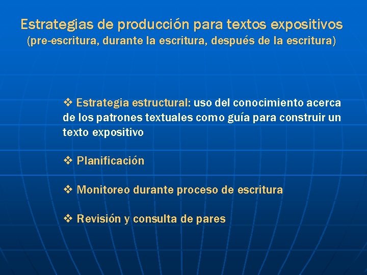 Estrategias de producción para textos expositivos (pre-escritura, durante la escritura, después de la escritura)