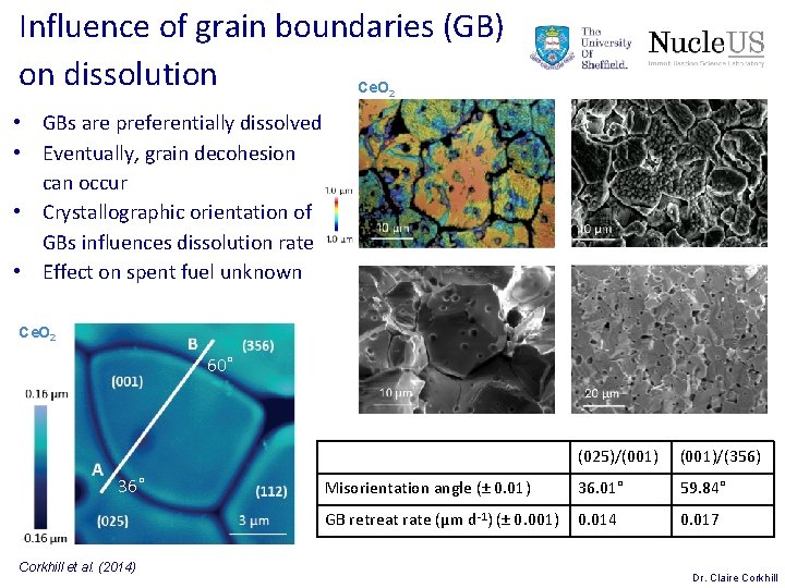 Influence of grain boundaries (GB) on dissolution Ce. O 2 • GBs are preferentially Influence of grain boundaries (GB) on dissolution Ce. O 2 • GBs are preferentially