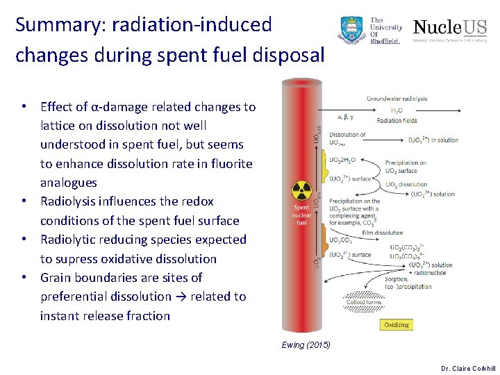 Summary: radiation-induced changes during spent fuel disposal • Effect of α-damage related changes to Summary: radiation-induced changes during spent fuel disposal • Effect of α-damage related changes to