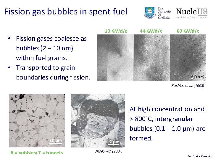 Fission gas bubbles in spent fuel • Fission gases coalesce as bubbles (2 – Fission gas bubbles in spent fuel • Fission gases coalesce as bubbles (2 –