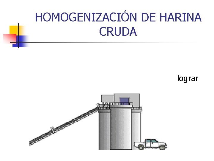 HOMOGENIZACIÓN DE HARINA CRUDA n Se realiza en los silos equipados para lograr una HOMOGENIZACIÓN DE HARINA CRUDA n Se realiza en los silos equipados para lograr una