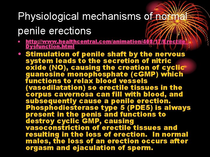 Physiological mechanisms of normal penile erections • http: //www. healthcentral. com/animation/408/17/Erectile_ Dysfunction. html • Physiological mechanisms of normal penile erections • http: //www. healthcentral. com/animation/408/17/Erectile_ Dysfunction. html •