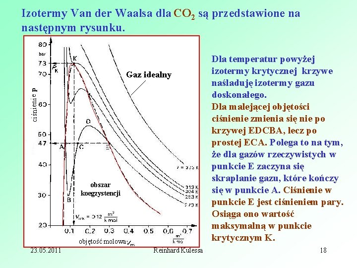 Izotermy Van der Waalsa dla CO 2 są przedstawione na następnym rysunku. ciśnienie p