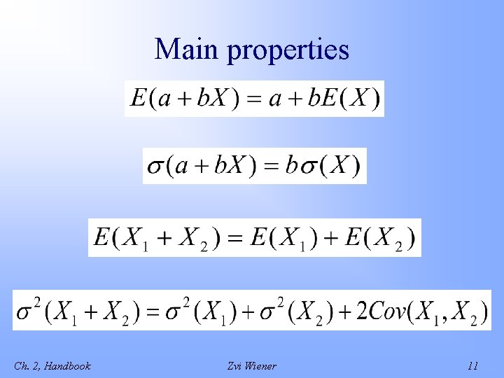 Main properties Ch. 2, Handbook Zvi Wiener 11 