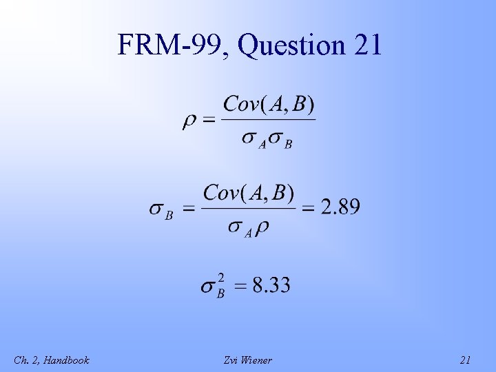 FRM-99, Question 21 Ch. 2, Handbook Zvi Wiener 21 