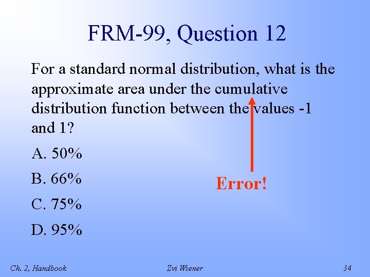 FRM-99, Question 12 For a standard normal distribution, what is the approximate area under