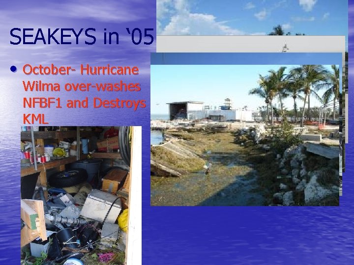 SEAKEYS in ‘ 05 • October- Hurricane Wilma over-washes NFBF 1 and Destroys KML