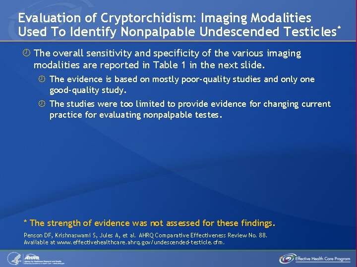 Evaluation of Cryptorchidism: Imaging Modalities Used To Identify Nonpalpable Undescended Testicles* The overall sensitivity