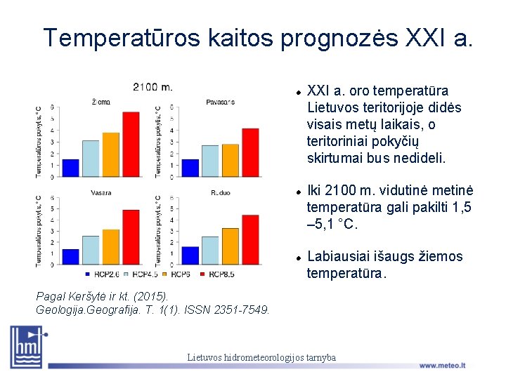 Temperatūros kaitos prognozės XXI a. oro temperatūra Lietuvos teritorijoje didės visais metų laikais, o