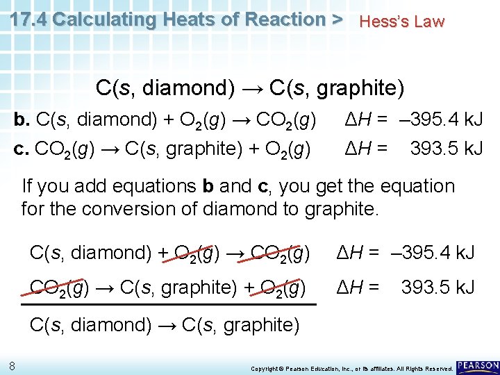 17. 4 Calculating Heats of Reaction > Hess’s Law C(s, diamond) → C(s, graphite)