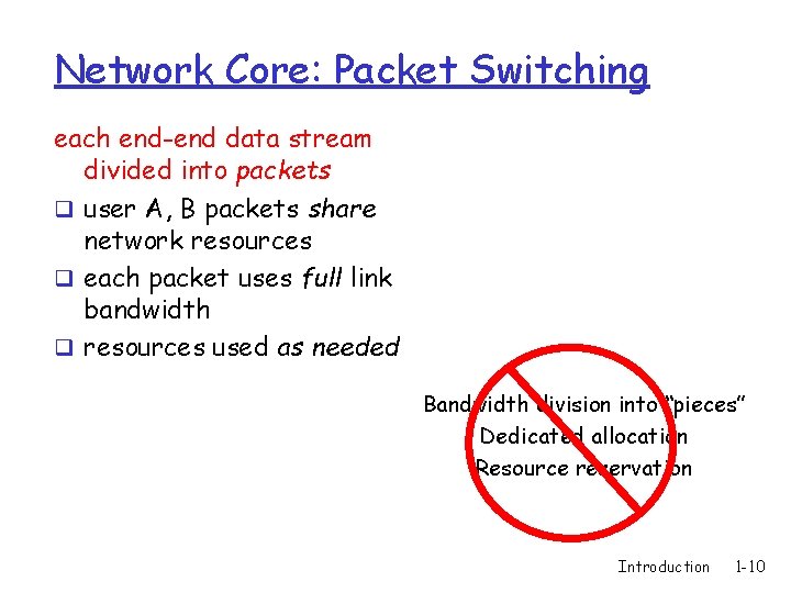 Network Core: Packet Switching each end-end data stream divided into packets q user A,