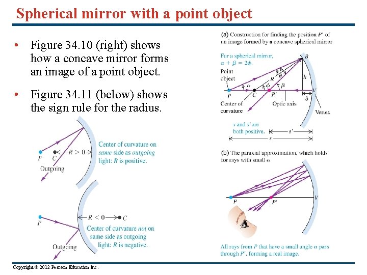 Spherical mirror with a point object • Figure 34. 10 (right) shows how a