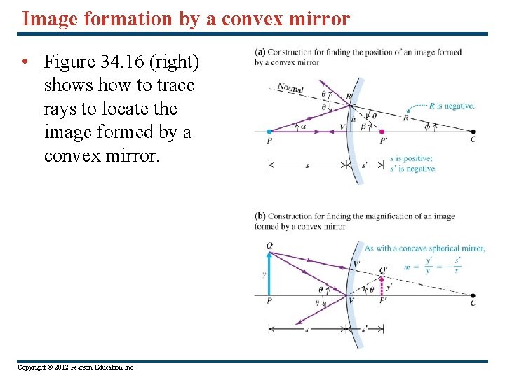 Image formation by a convex mirror • Figure 34. 16 (right) shows how to