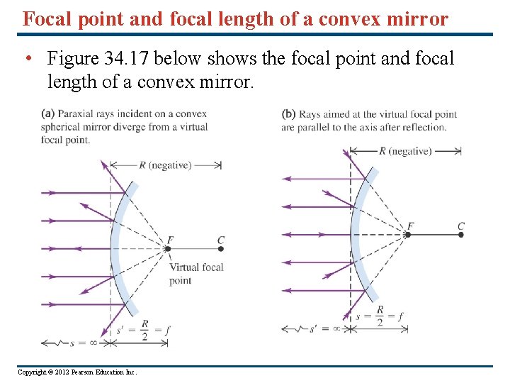 Focal point and focal length of a convex mirror • Figure 34. 17 below