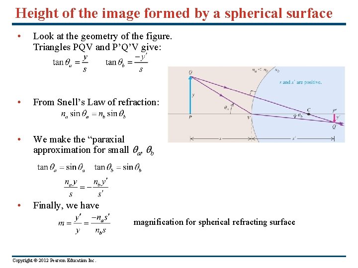 Height of the image formed by a spherical surface • Look at the geometry