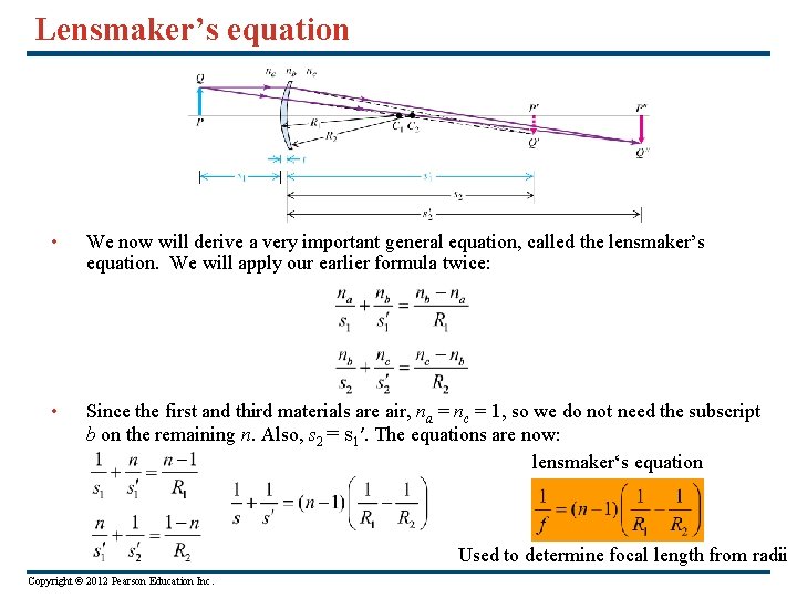 Lensmaker’s equation • We now will derive a very important general equation, called the