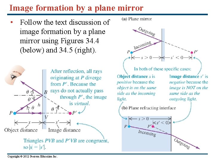 Image formation by a plane mirror • Follow the text discussion of image formation