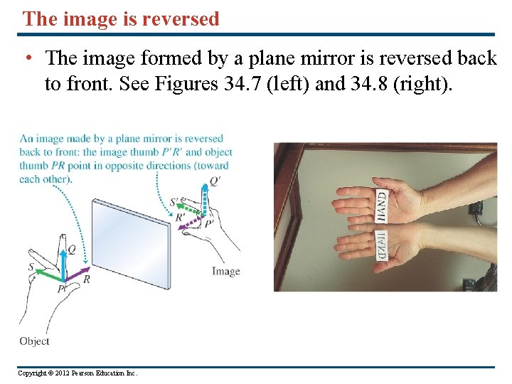 The image is reversed • The image formed by a plane mirror is reversed