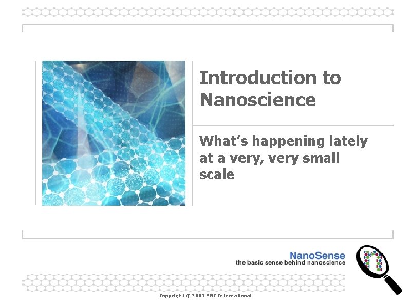Introduction to Nanoscience What’s happening lately at a very, very small scale Copyright ©