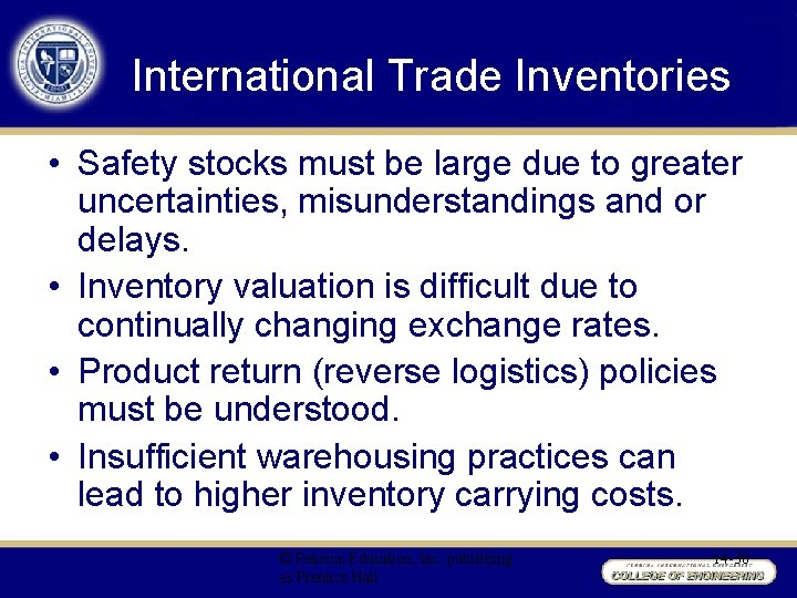 International Inventory Example Chapter 14 International Logistics Learning Objectives To understand