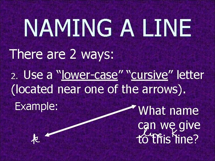 NAMING A LINE There are 2 ways: Use a “lower-case” “cursive” letter (located near