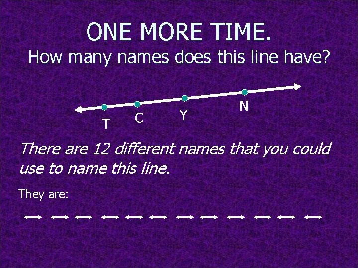 ONE MORE TIME. How many names does this line have? T C Y N