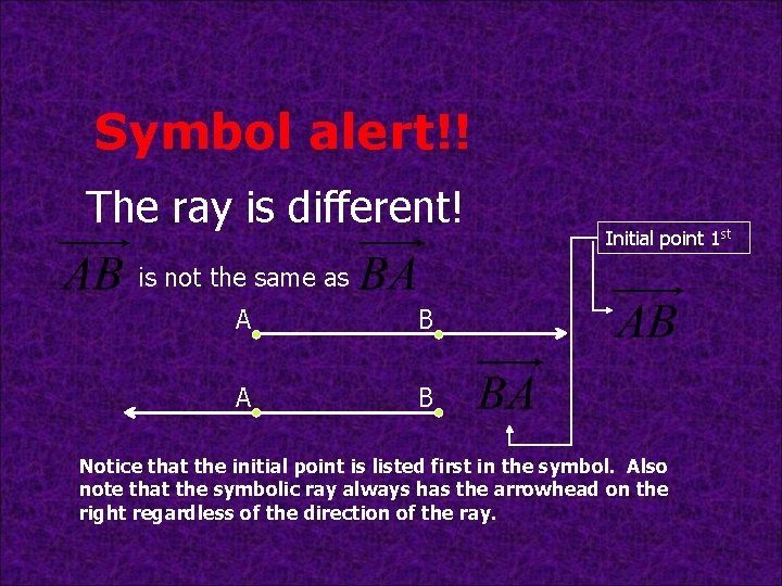 Symbol alert!! The ray is different! Initial point 1 st is not the same