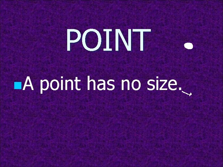 POINT n. A point has no size. 