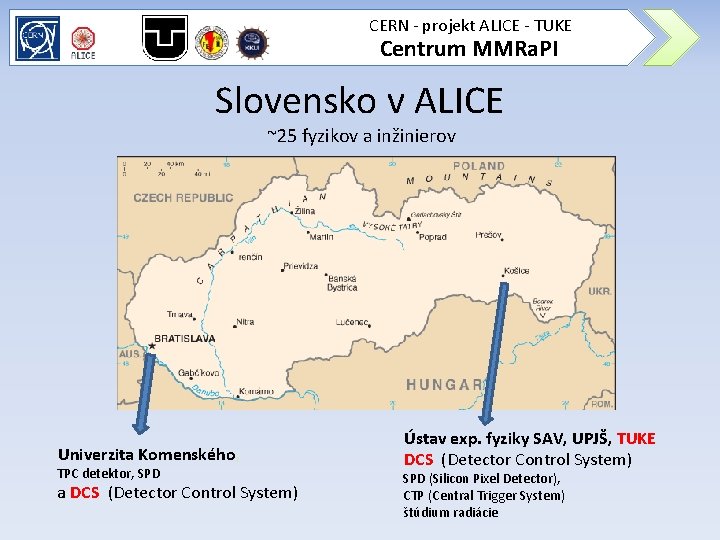 CERN - projekt ALICE - TUKE Centrum MMRa. PI Slovensko v ALICE ~25 fyzikov