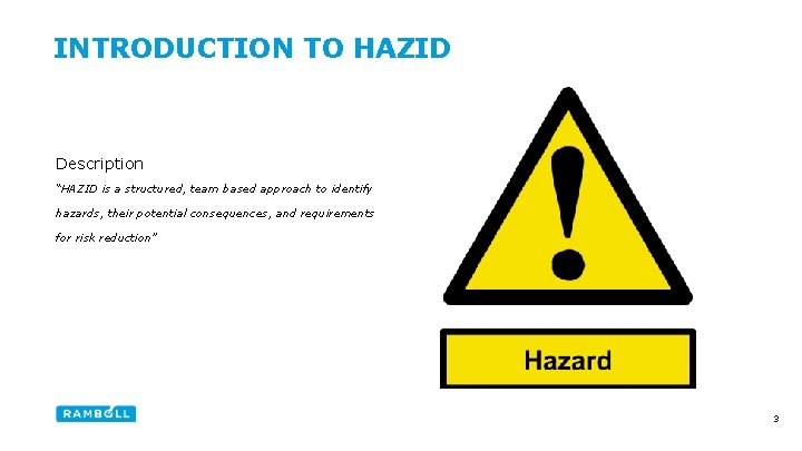 INTRODUCTION TO HAZID Description “HAZID is a structured, team based approach to identify hazards,