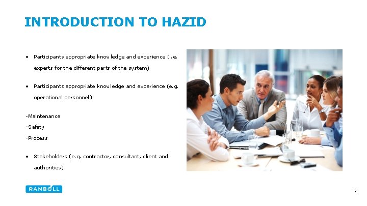 INTRODUCTION TO HAZID • Participants appropriate knowledge and experience (i. e. experts for the