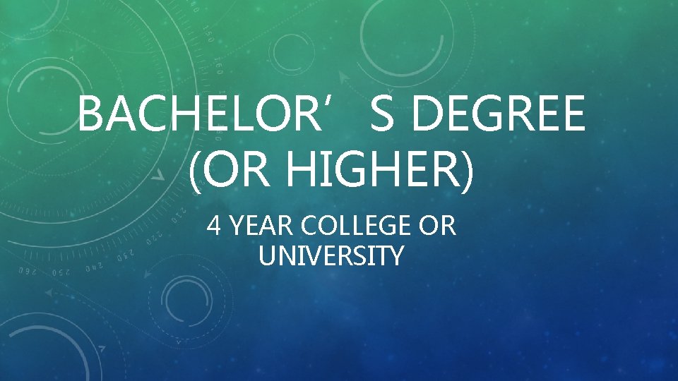 BACHELOR’S DEGREE (OR HIGHER) 4 YEAR COLLEGE OR UNIVERSITY 