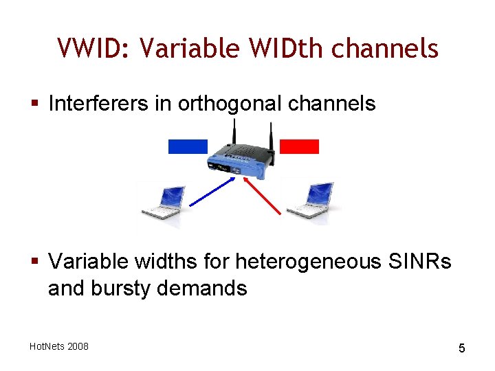 VWID: Variable WIDth channels § Interferers in orthogonal channels § Variable widths for heterogeneous