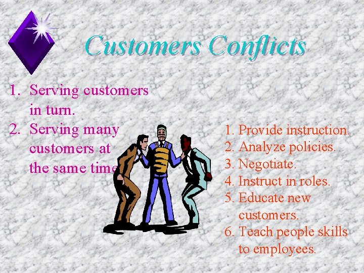 Customers Conflicts 1. Serving customers in turn. 2. Serving many customers at the same