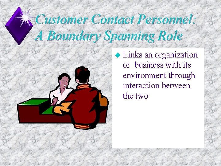 Customer Contact Personnel: A Boundary Spanning Role u Links an organization or business with