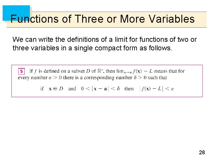 Functions of Three or More Variables We can write the definitions of a limit