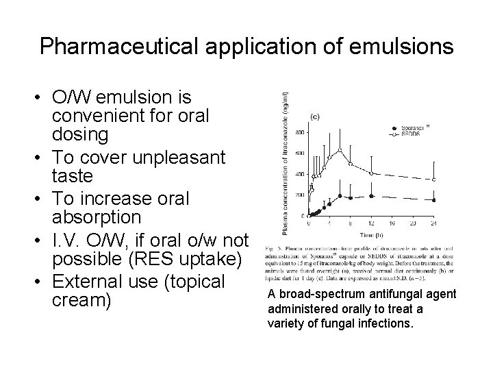 Pharmaceutical application of emulsions • O/W emulsion is convenient for oral dosing • To