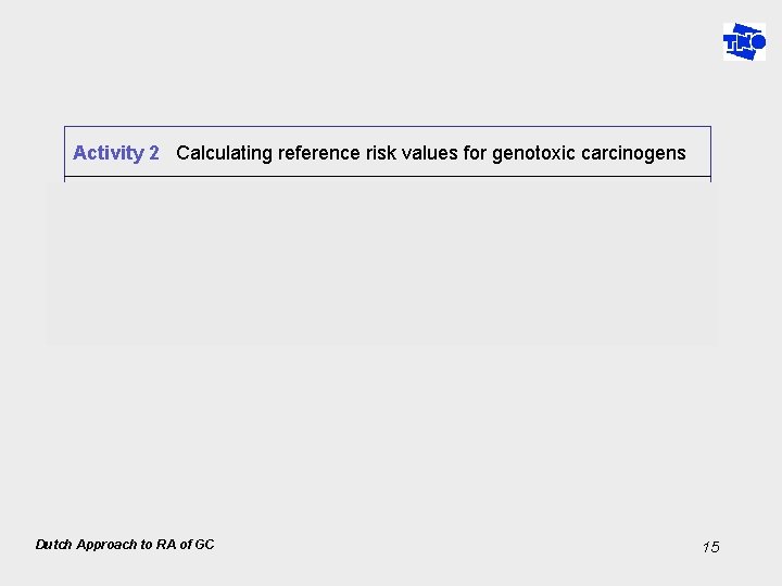 Activity 2 Calculating reference risk values for genotoxic carcinogens Step 1 Selection of key