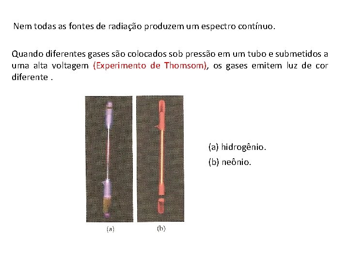 Nem todas as fontes de radiação produzem um espectro contínuo. Quando diferentes gases são