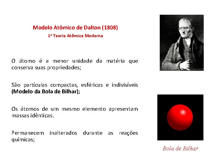 Modelo Atômico de Dalton (1808) 1 a Teoria Atômica Moderna O átomo é a