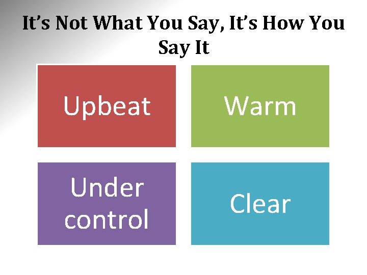 It’s Not What You Say, It’s How You Say It Upbeat Warm Under control