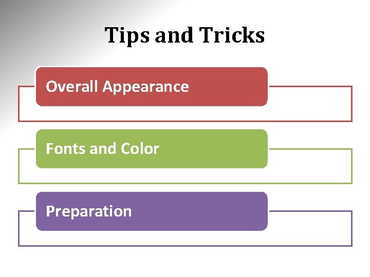 Tips and Tricks Overall Appearance Fonts and Color Preparation 