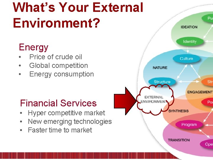 What’s Your External Environment? Energy • • • Price of crude oil Global competition