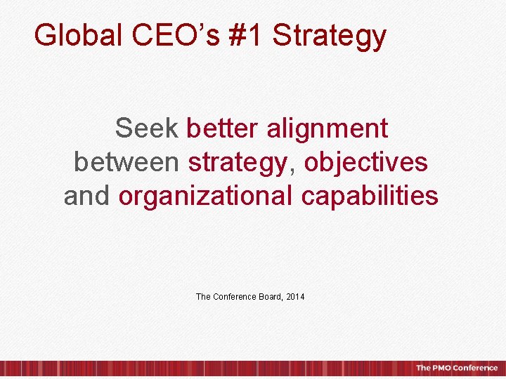 Global CEO’s #1 Strategy Seek better alignment between strategy, objectives and organizational capabilities The