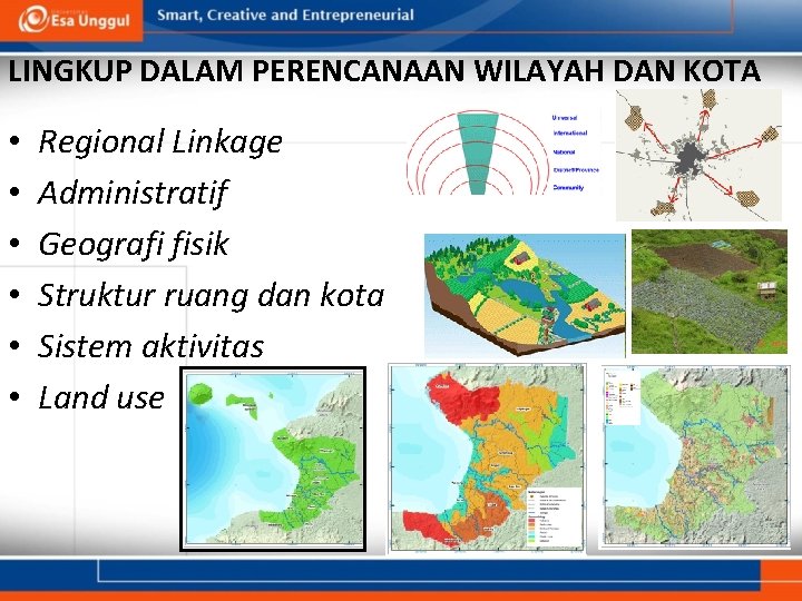 LINGKUP DALAM PERENCANAAN WILAYAH DAN KOTA • • • Regional Linkage Administratif Geografi fisik