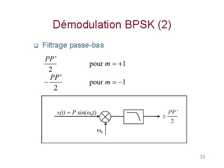 Démodulation BPSK (2) q Filtrage passe-bas 23 