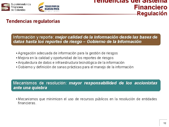 Tendencias del Sistema Financiero Regulación Tendencias regulatorias Información y reporte: mejor calidad de la