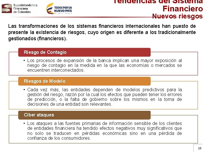 Tendencias del Sistema Financiero Nuevos riesgos Las transformaciones de los sistemas financieros internacionales han