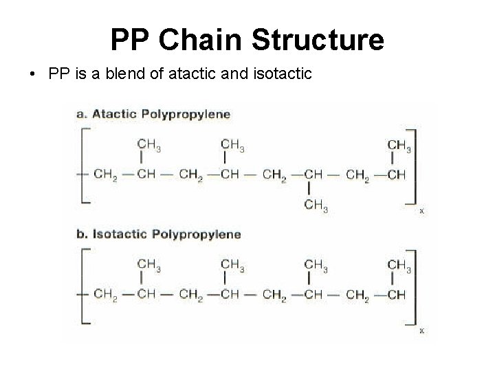 PP Chain Structure • PP is a blend of atactic and isotactic 