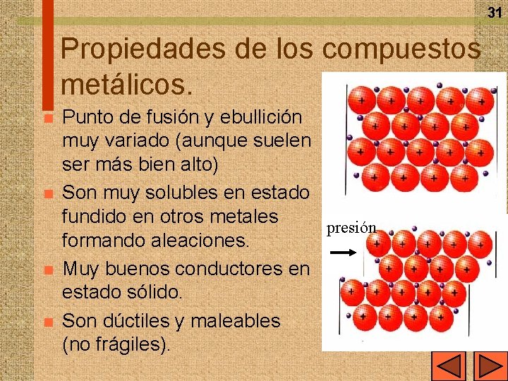 31 Propiedades de los compuestos metálicos. n n Punto de fusión y ebullición muy